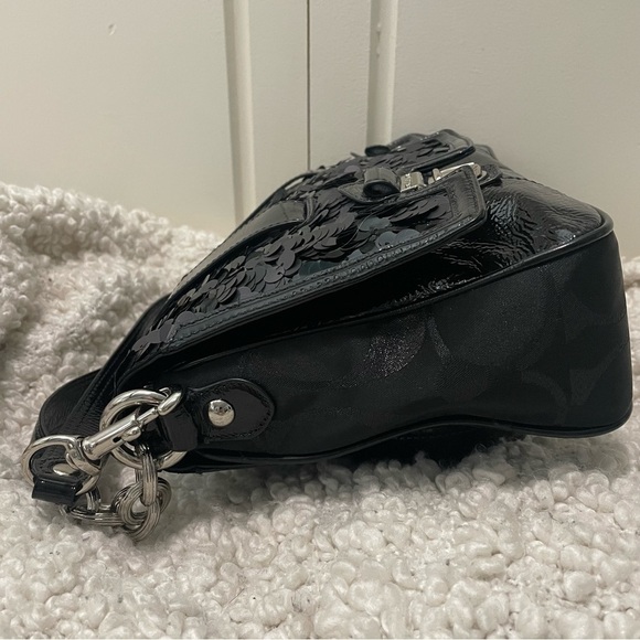 COACH Poppy Sequin Black Patent Leather Convertible Bag Purse RARE - Picture 8 of 12